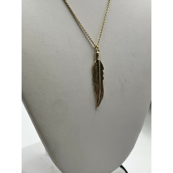 Lizzie Scheck Jewelry 14K Shiny Gold Plated Feather Pendant Chain Necklace - Picture 5 of 10